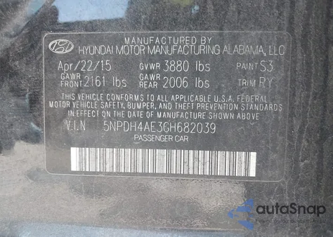 2016 Hyundai Elantra Value Edition z USA, uszkodzony, nr VIN 5NPDH4AE3GH682039